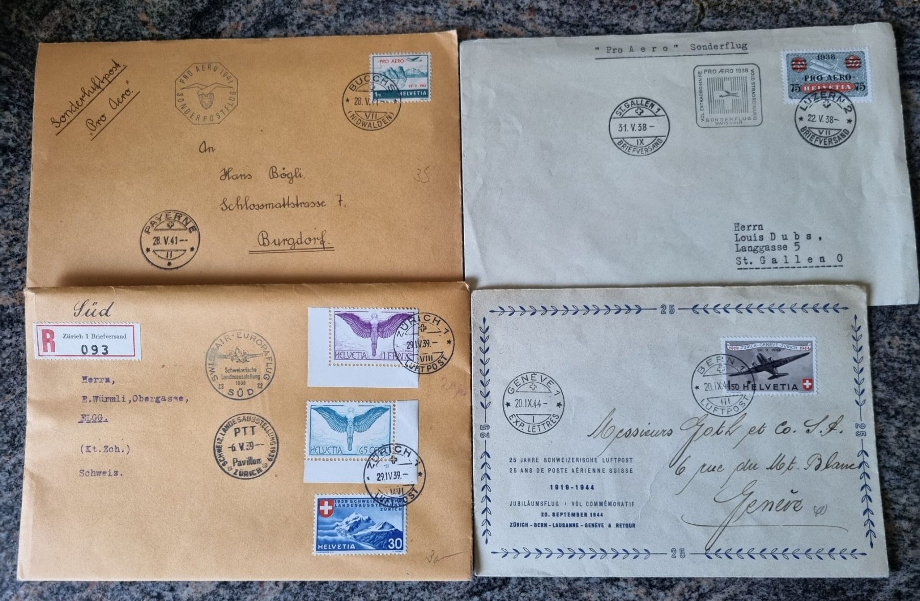 Tutti i francobolli: 8 CH Flugpost Briefe ab 1938 – Usato da Gümligen venduto da Geniusbuy 1