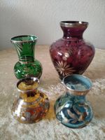 4 Bohemian Glasvasen Silberoverlay13.5–6.5 Handgraviert 1960