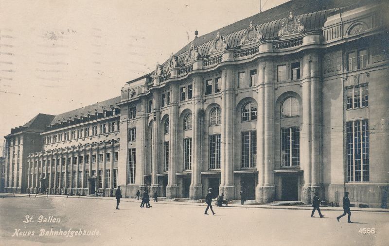 Ansichtskarten: St. Gallen - Neues Bahnhofgebäude + 1923 – Gebraucht aus Emmenbrücke von teestube
