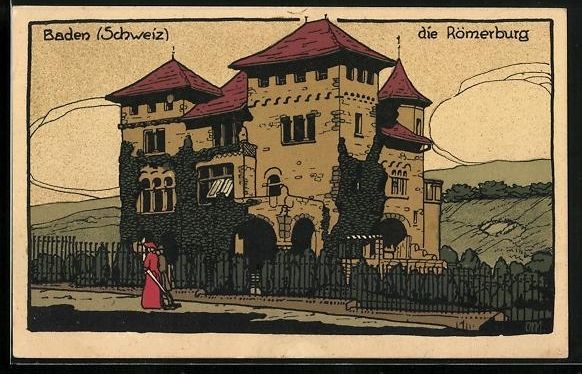 Cartoline postali: Baden, Römerburg mit Strassenpartie – Usato da Berlin venduto da bartko-reher