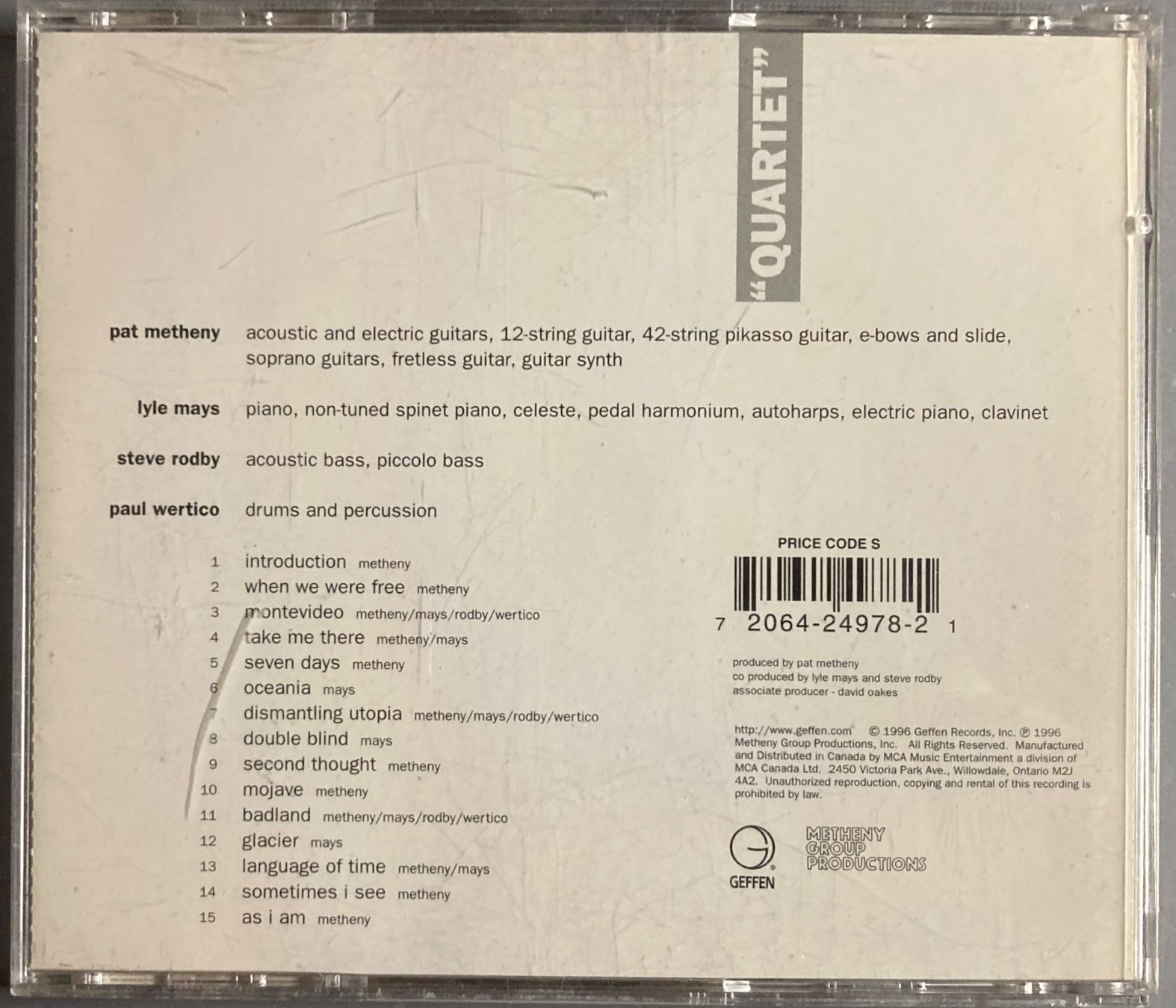 Schallplatten: PAT METHENY GROUP - "QUARTET" – Gebraucht aus Poliez-Pittet von Newtown-Records 1