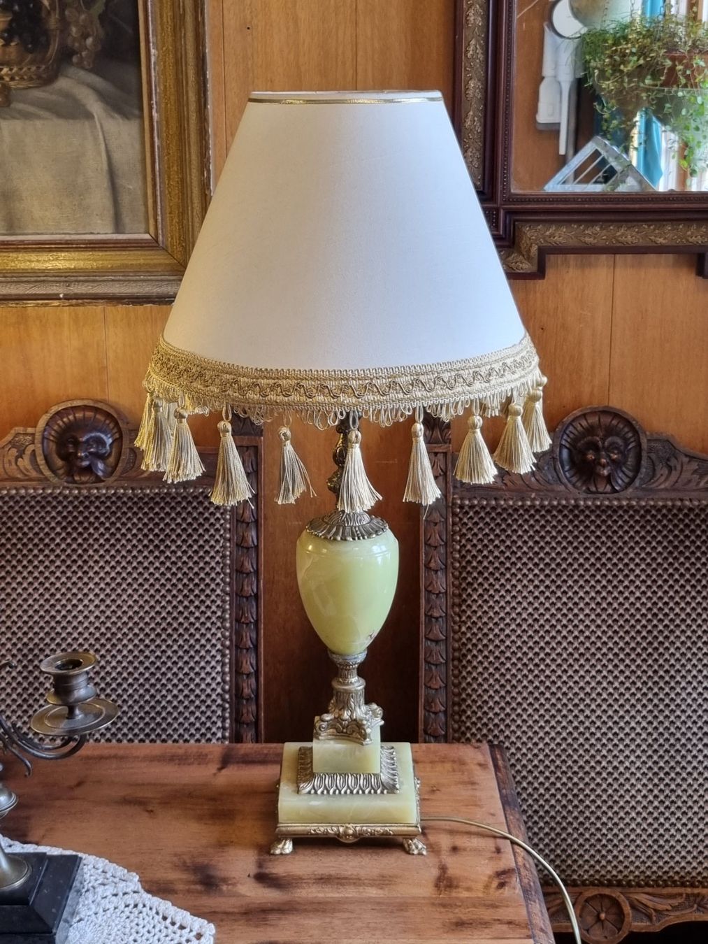 Lampen: Vintage Onyx Tischlampe Messing Barock mit Schirm – Gebraucht aus Scharnachtal von devin03 1