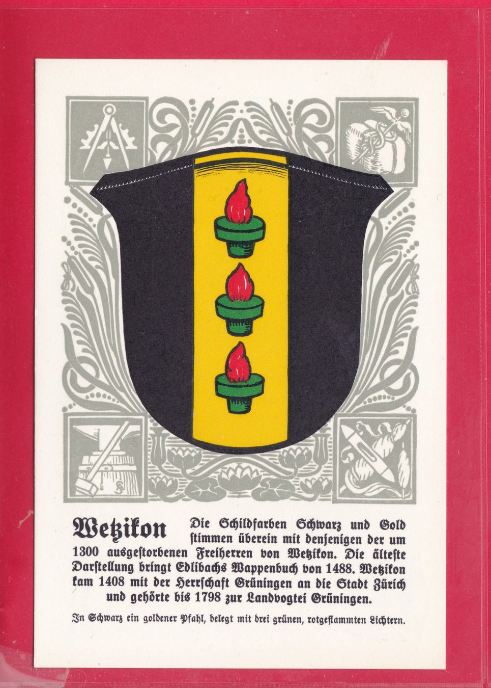Cartoline postali: ZÜRCHER GEMEINDEWAPPEN, WETZIKON – Usato da Oberrieden venduto da Gebirgsstelze