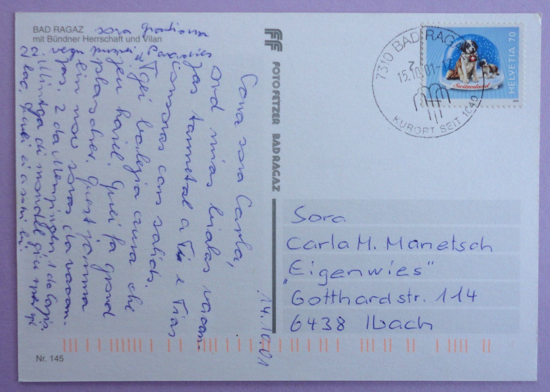 Cartoline postali: Bad Ragaz – Usato da Fétigny venduto da Billy2miny 1