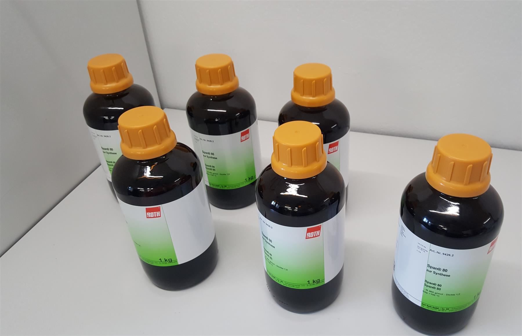 Accessori da laboratorio: 6x1KG Span 80 zur Synthese – Usato da Niederdorf venduto da LeptonAG_Labor 1