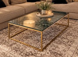 Couchtisch Marmor grün Metall Gold Gestell rechteckig