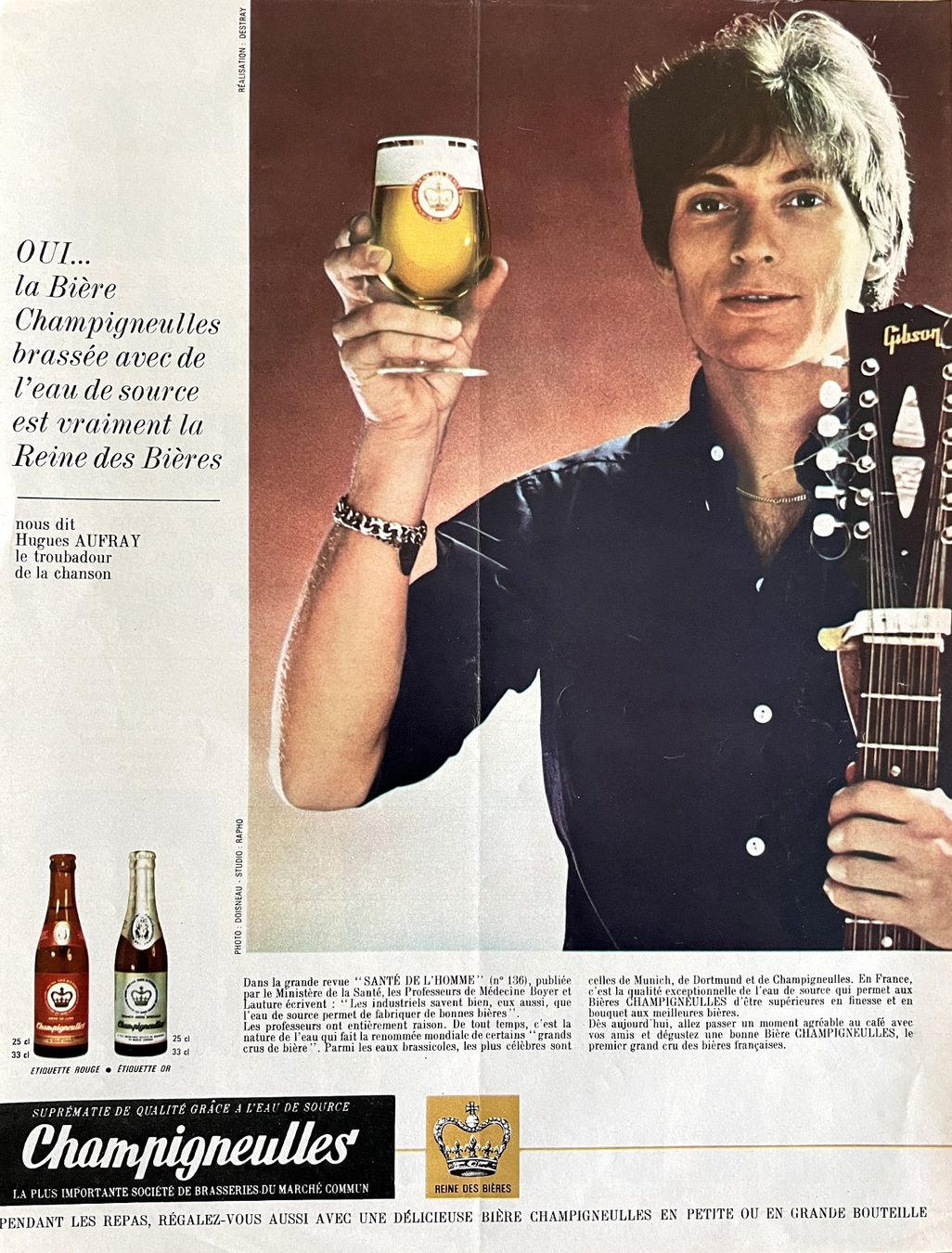Foto & Immagini: Bier Champineulles mit Hugues Aufray - Alte Werbung 1966 – Usato da Savagnier venduto da Ne2065