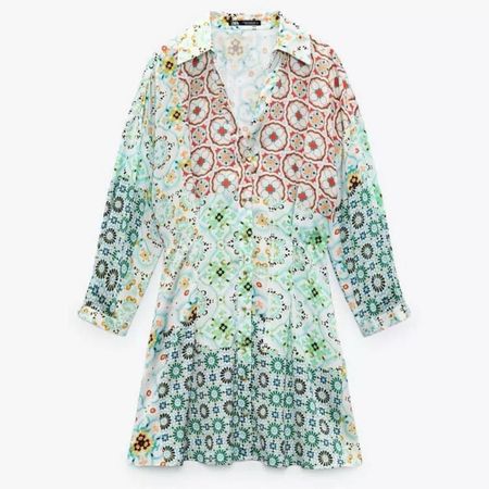 Zara Floral Pattern Long Sleeve Dress with Buttons