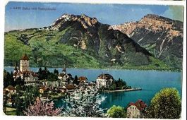 PK Spiez mit Ralligstöcke 1928 Bahnpost ab 1.--
