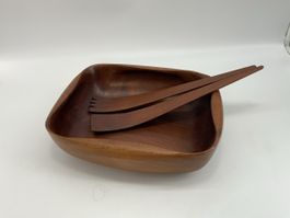 Vintage Holzschale mit Salatbesteck