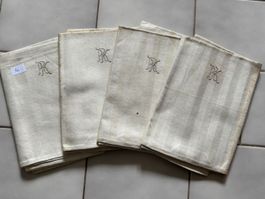 4 Stoff Tücher antik alt DDR Konvolut Leinen Baumwolle 4