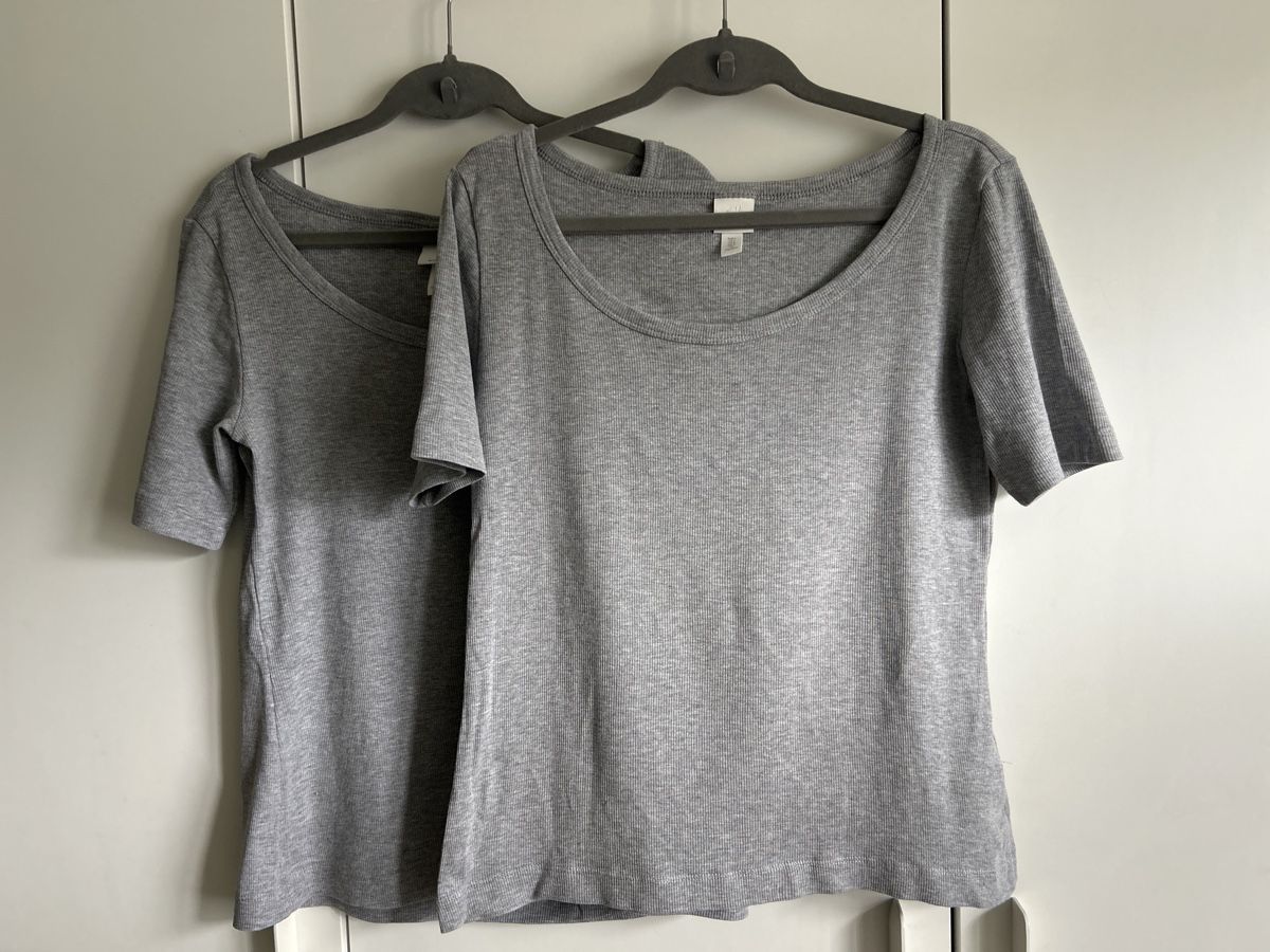 H&M T-shirt: H&M Basic T-Shirt, Grau, Gr. L, 2er Pack – Usato da Riehen venduto da S______