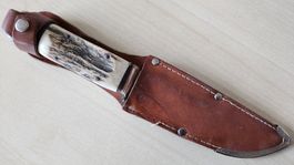 Hirschhornmesser Jagdmesser mit Lederscheide Vintage 21.5cm