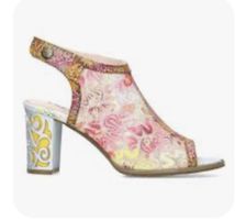 Laura Vita 38/38,5 Blumenmuster Absatz Silber Gelb 