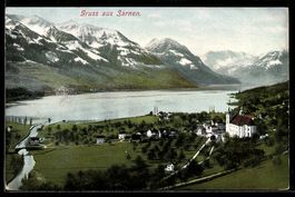 AK Sarnen, Ortsansicht mit Kirche und See