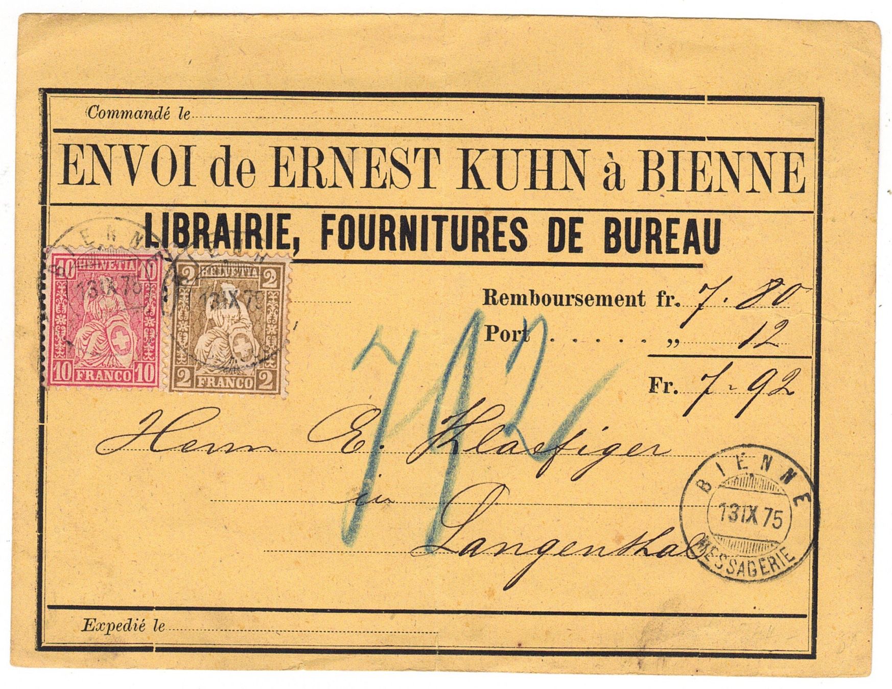 Alle Briefmarken: Document de Bienne pour Langenthal le 13.IX.75 – Gebraucht aus La Tour-de-Peilz von amjust