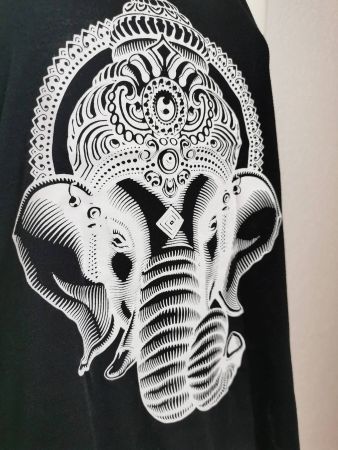 Schwarzes Tanktop Ganesha Elefant-Print, Grösse S/M