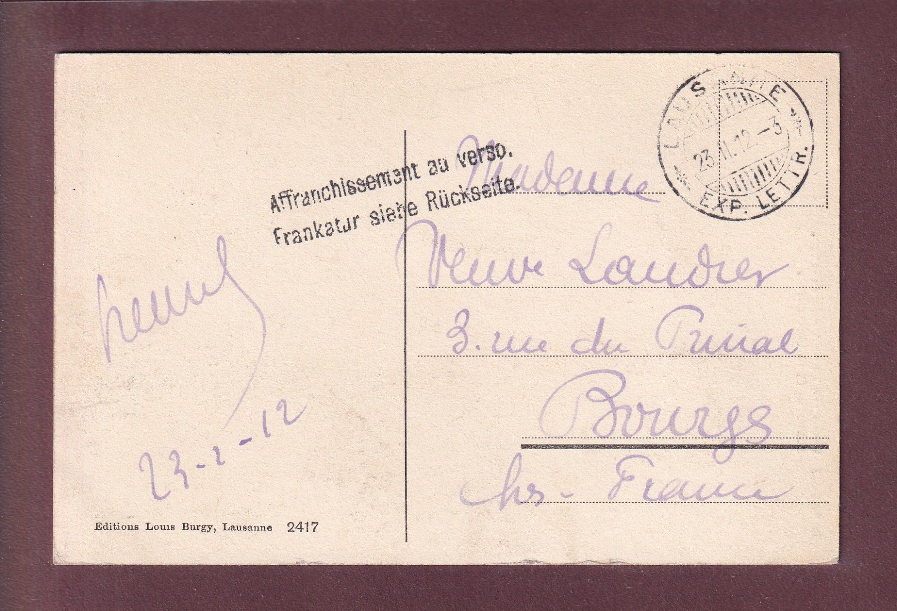 Cartoline postali: LAUSANNE - Escaliers du Marché - 1912 – Usato da Pully venduto da nicecards 1