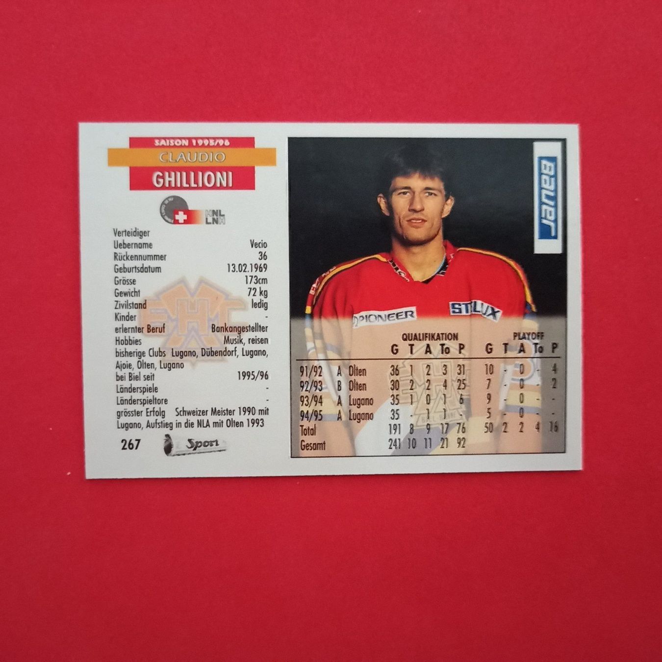 Carte collezionabili: Claudio Ghillioni - EHC BIEL - 1995/96 – Usato da Dübendorf venduto da kb86_MOVIE 1