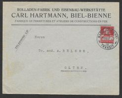 Biel illustrierte Ganzsache Carl Hartmann 29.8.1917