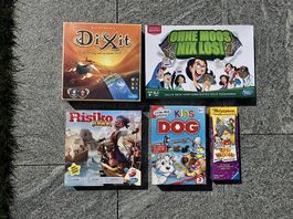 5 Gesellschaftsspiele  Dixit, Risiko Junior, Monopoly