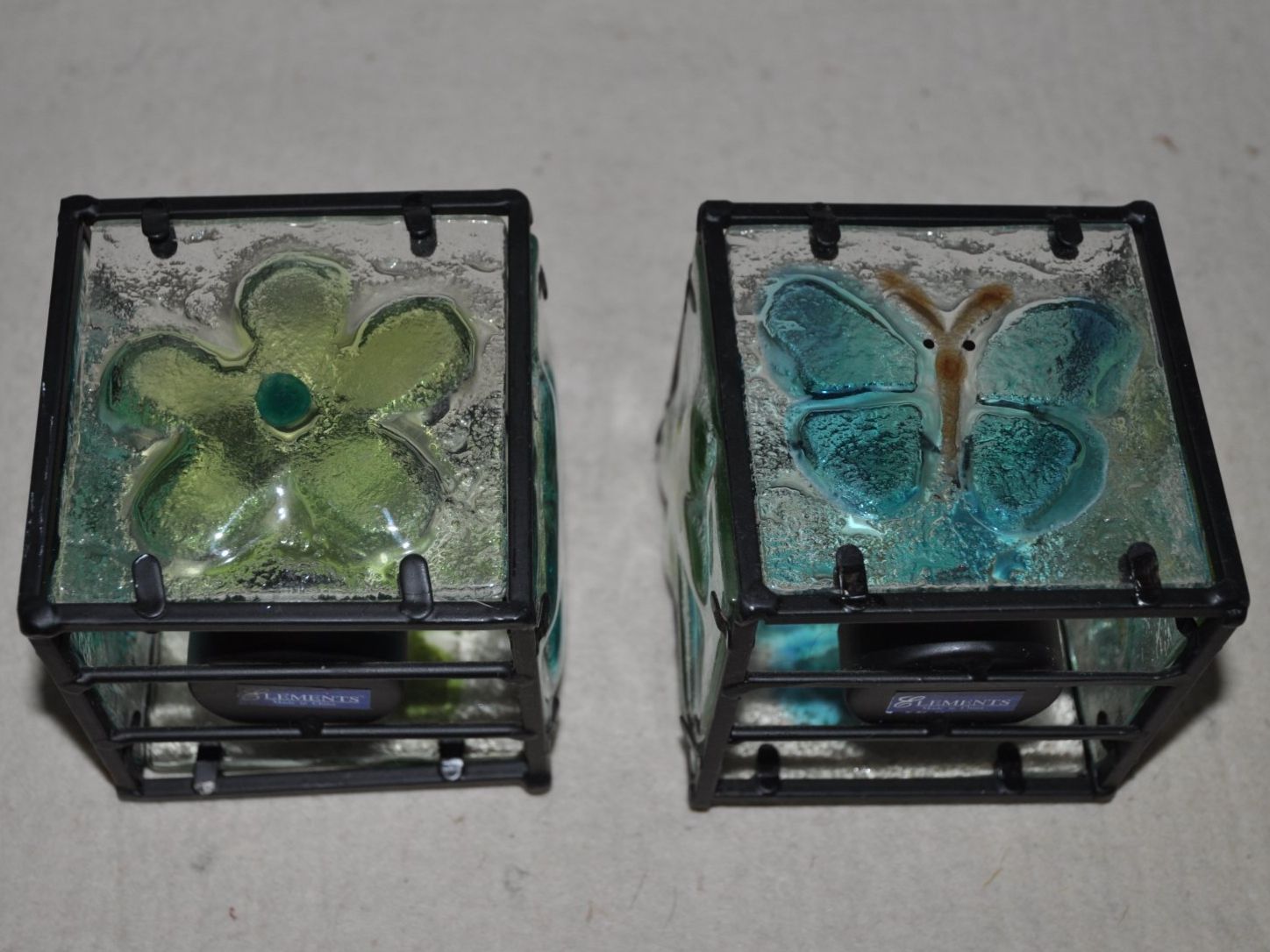 Portacandele: 2 Windlichter Glas + Metall Blumen Schmetterling Libelle – Usato da Boll venduto da Theodora15 2