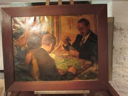 Huile sur toile, joueurs de cartes, cadre en bois, d'occa...
