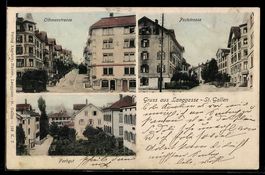 AK St. Gallen-Langgasse, Farbgut, Othmarstrasse und Poststra
