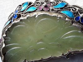 Antike Jade Silber Email Brosche CHINA