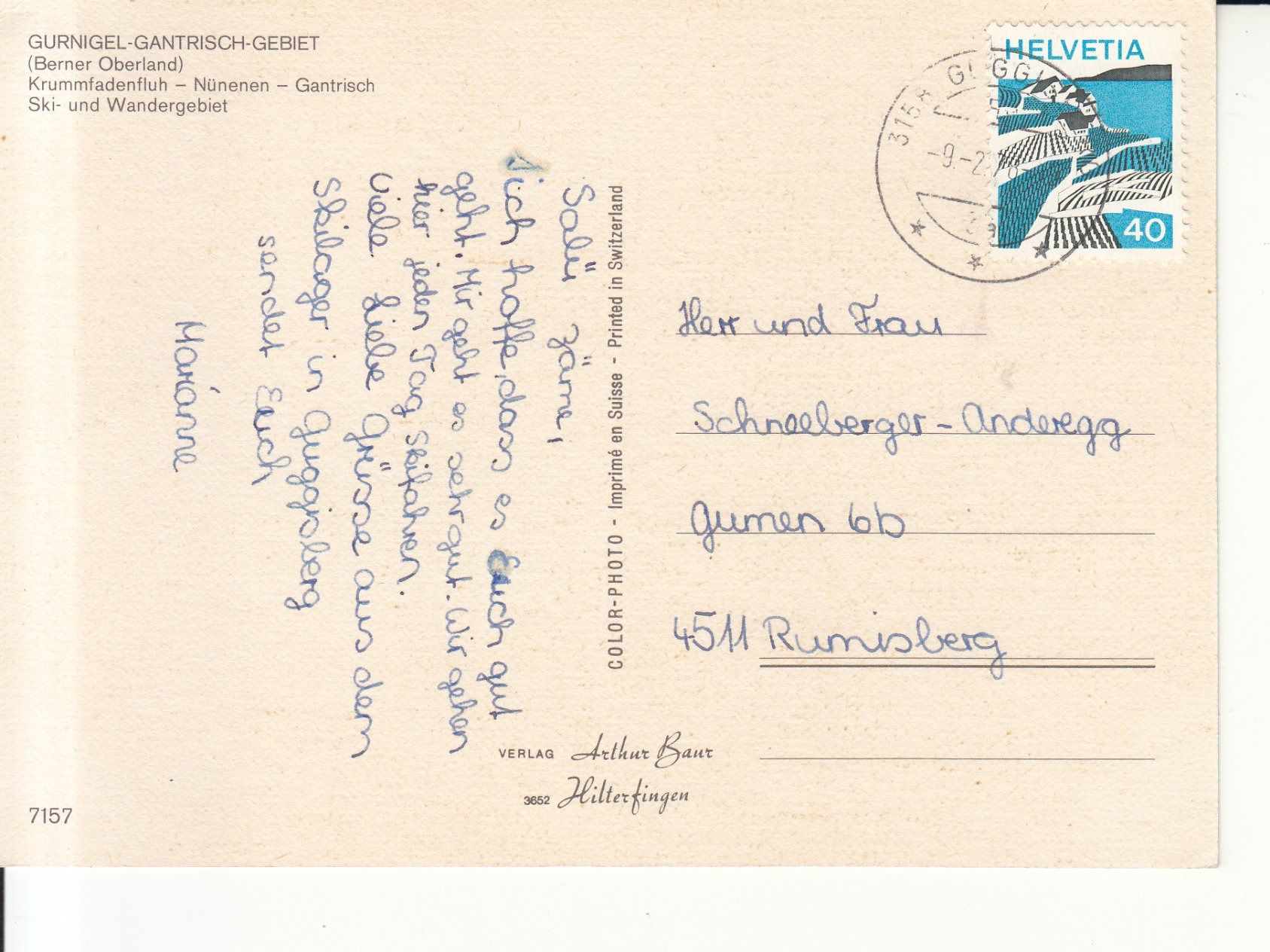 Cartoline postali: Gurnigel Gantrisch 1978 – Usato da Bürglen TG venduto da StampGraf 1