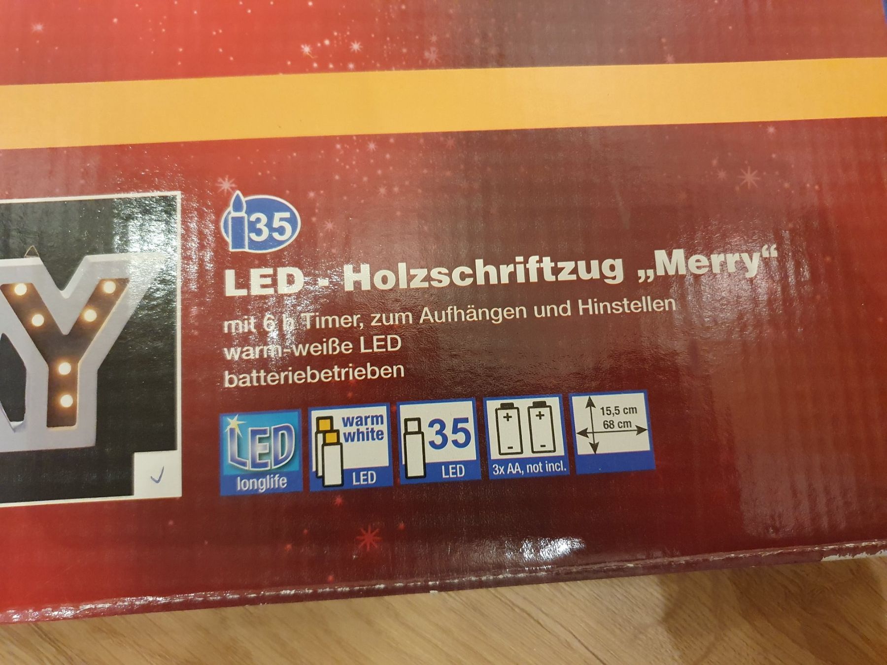 Ghirlande e barre luminose: LED Holzschriftzug MERRY warmweiss mit Batterien & Timer – Nuovo (secondo la descrizione) da Heinrichswil venduto da frankie19860 2