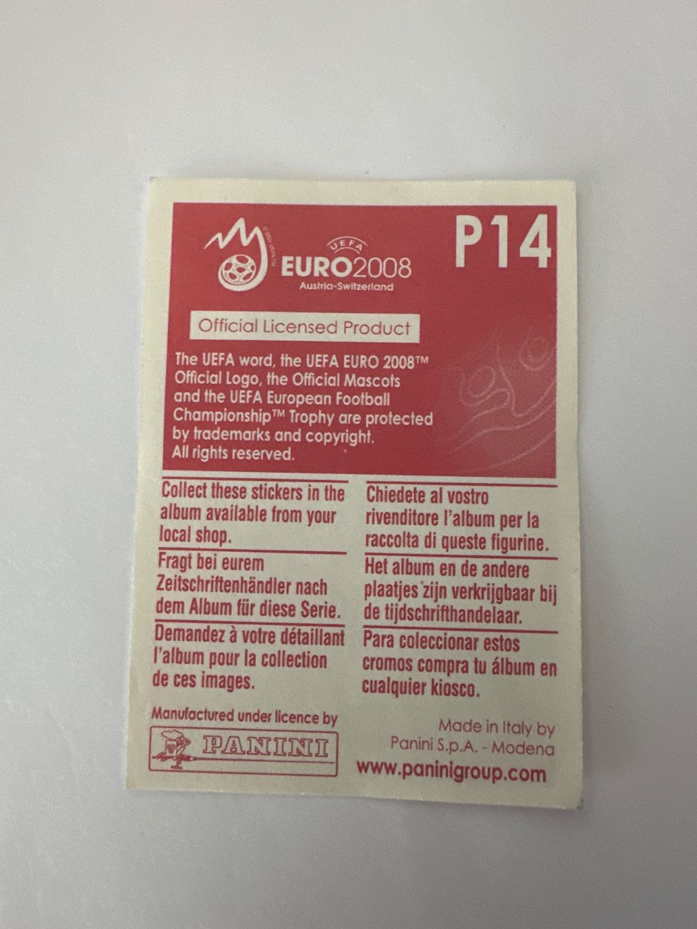 Panini Cartes à collectionner: Panini UEFA EM 2008 Sticker - P14 Johan Vonlanthen – D'occasion à Sulz AG par DealWerk 1