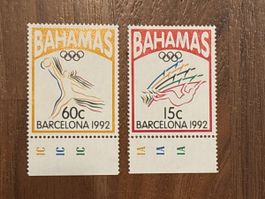 2 Briefmarken Bahamas Olympia 1992 Barcelona