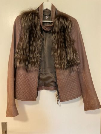 Leder Jacke / Lederjacke mit Silberfuchspelz gr xs/s