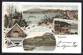 Litho Luzern, Ortsansicht mit Pilatus, T