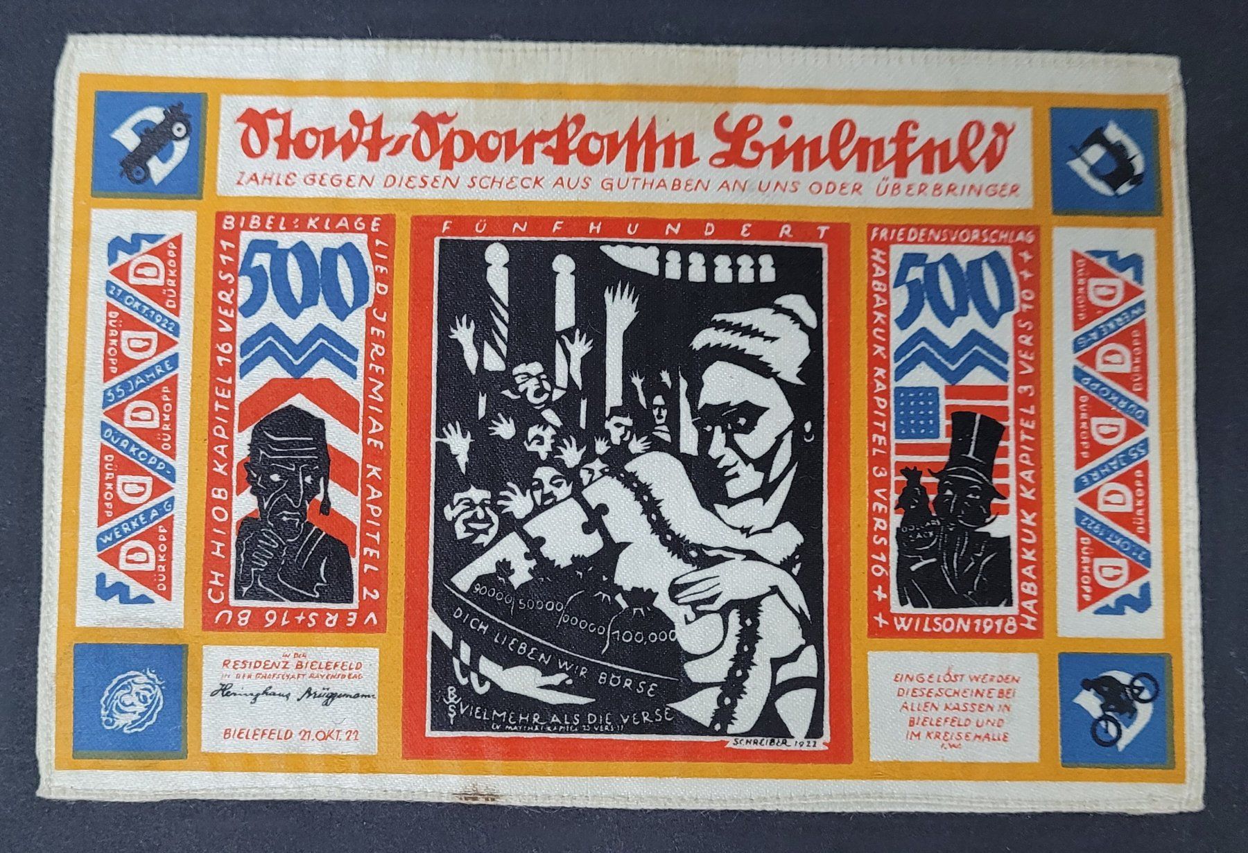 Banknoten: 500 MARK / BIELEFELD 1922 (SEIDE) – Gebraucht aus Mumpf von antonio_schweiz_961