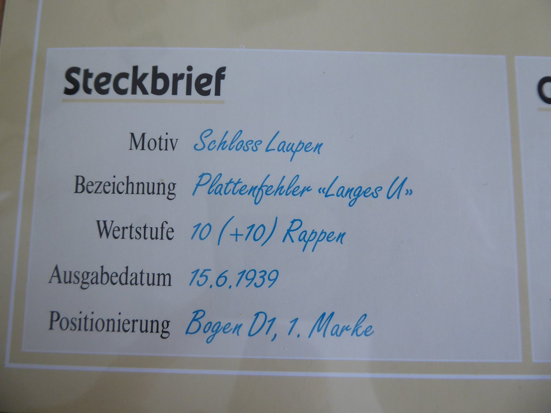 Tous les timbres: § SCHWEIZER ABARTEN    Plattenfehler langes U – D'occasion à Rothrist par swisstools 1