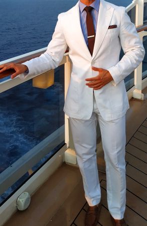💞 Leinen Baumwoll Anzug fashion white suit Gr.44 (S) 💖