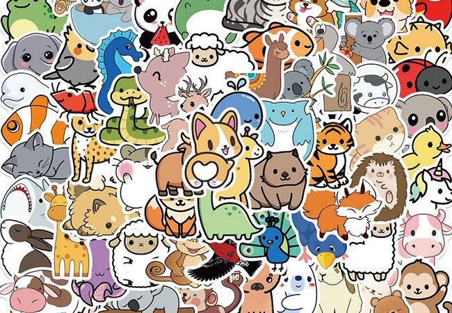 50 Stk. Sticker Aufkleber - Cartoon Süsse Tiere (Neu und