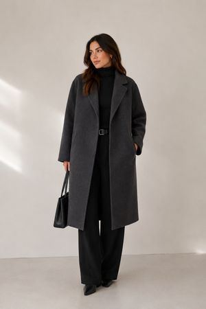 Mango Wool Blend Belted Grey Coat