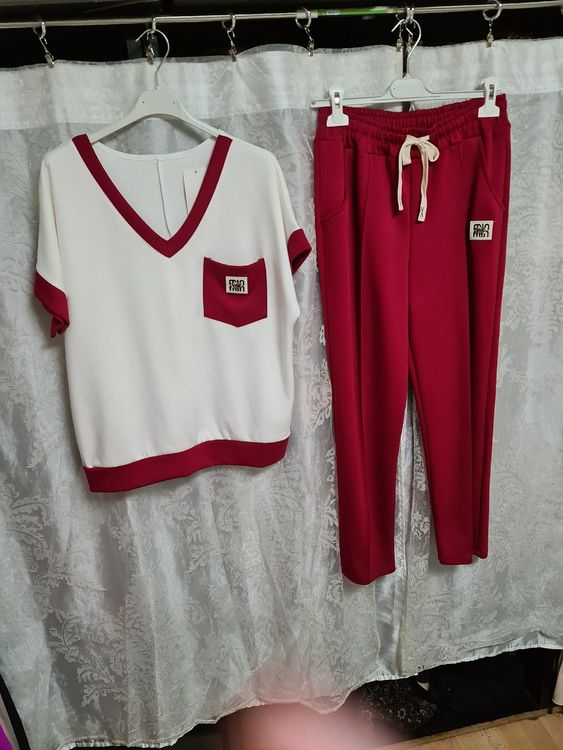 Ensemble décontracté bordeaux et blanc - Taille L/XL (Neuf avec