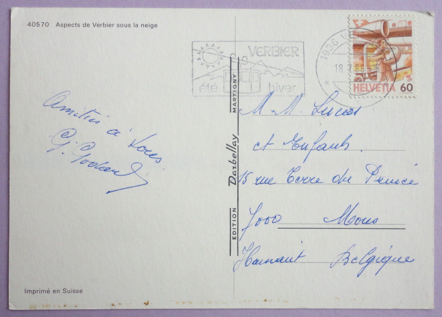 Cartoline postali: Verbier – Usato da Fétigny venduto da Billy2miny 1
