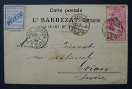 Getränke Werbevignette auf Postkarte nach EVIAN, UPU 1900