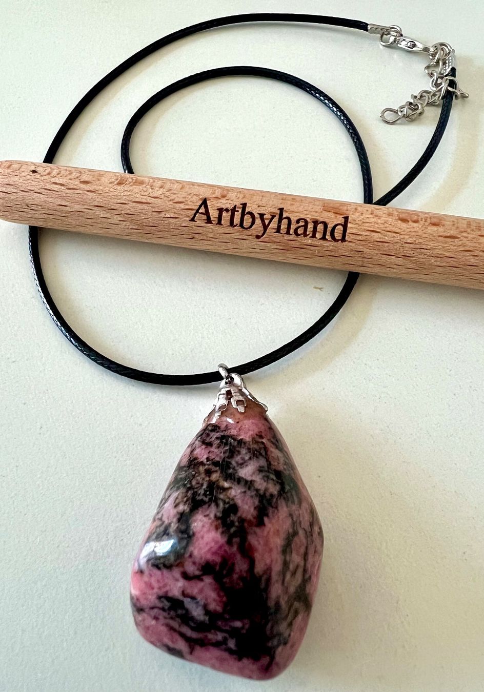 Ketten: GROSSER RHODOCHROSIT VINTAGE ANHÄNGER IN SILBER & LEDERBAND – Gebraucht aus Ruswil von artbyhand 8