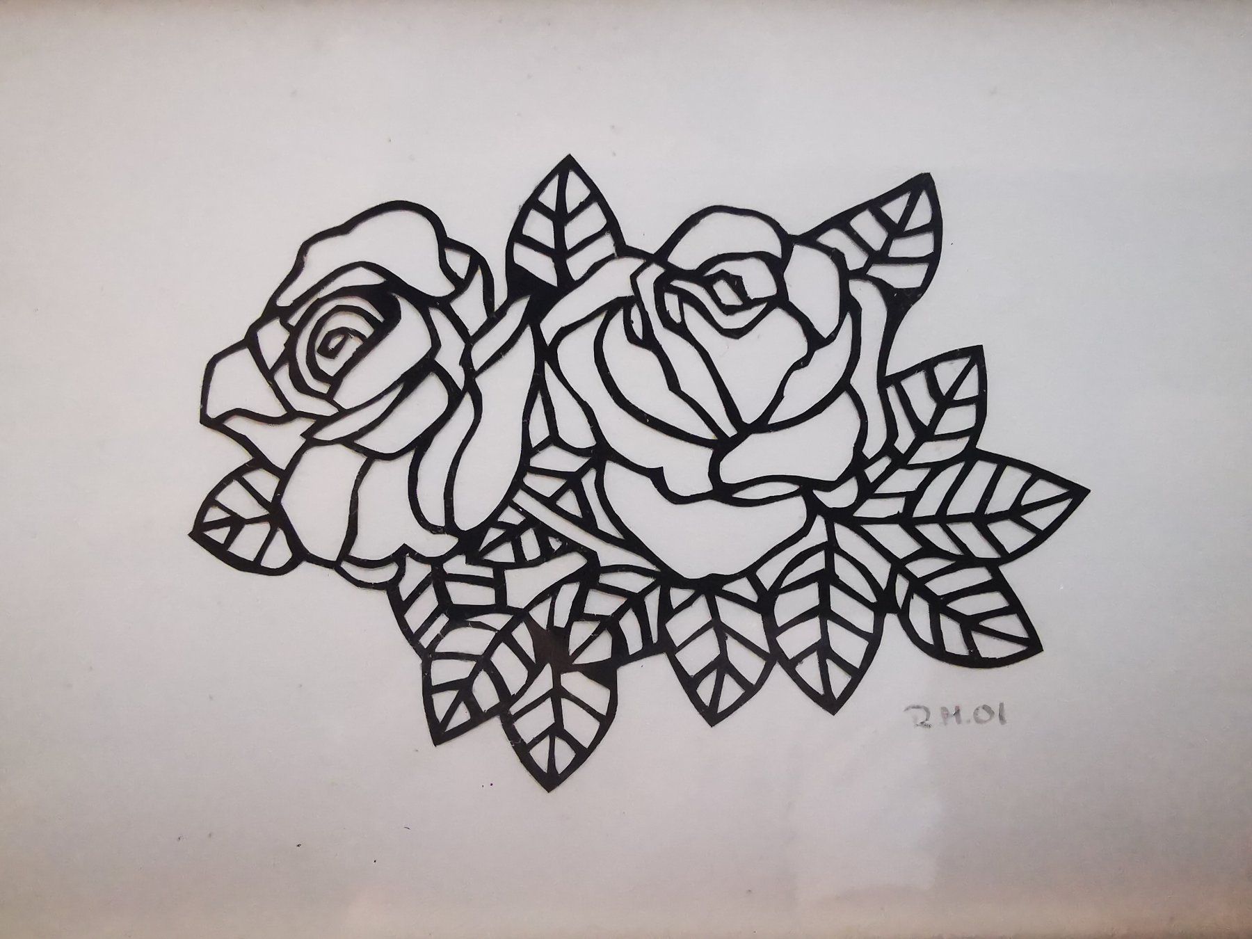 Grafica & Litografie: Handgemachtes Scherenschnitt Bild "Rosen", gerahmt – Usato da Crissier venduto da froerli 1