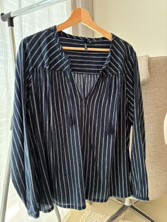 Damenbluse von Woolrich – Größe L | Blau gestreift