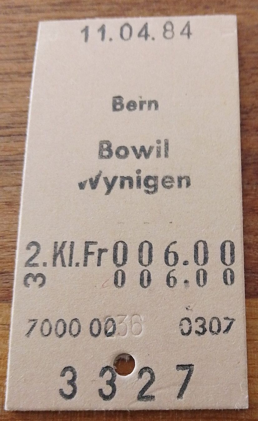 Biglietti: Billette Schweiz Bern Bowil Wynigen 2. Kl. 3327 – Usato da Wohlen AG venduto da salamanderspielwaren