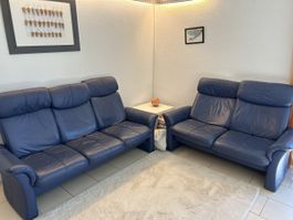 Leder Sofa blau 3-Sitzer und 2-Sitzer gebraucht