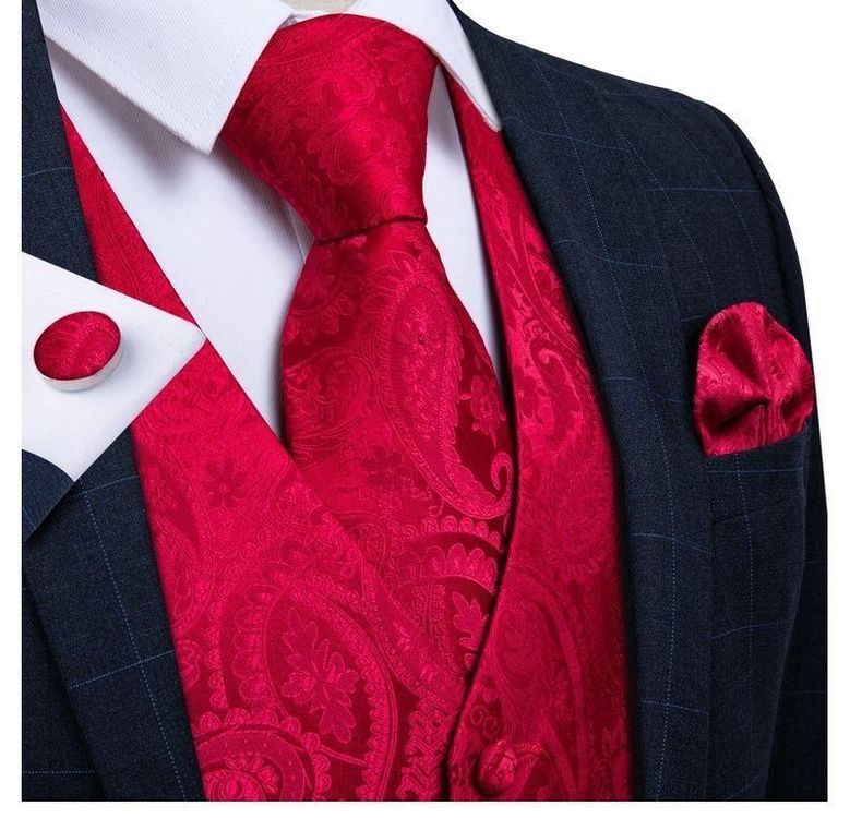 Cravatta Uomo In Seta Con Motivo Paisley – Rosso E Nero – Lunghezza 150 Cm