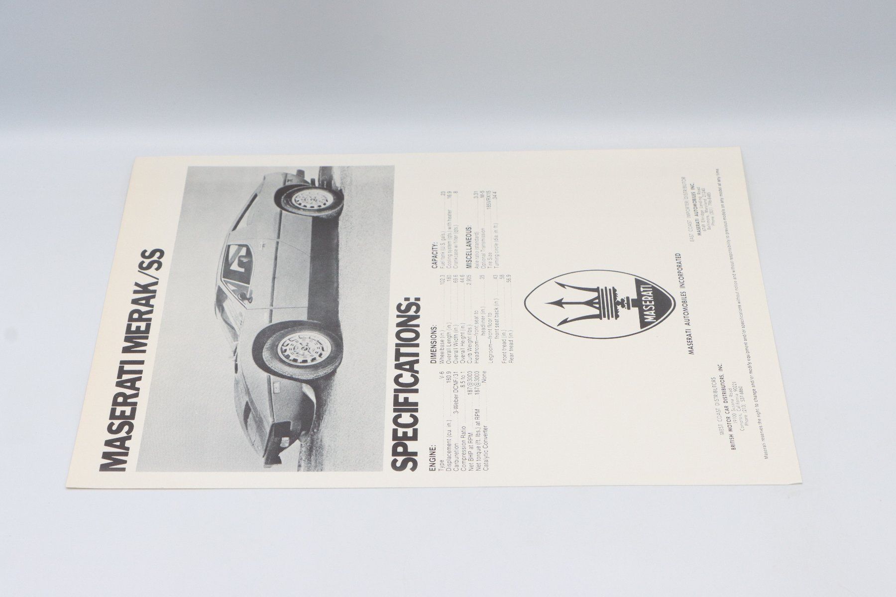 Maserati Dokumente: Maserati Merak SS 1978 Prospektblatt – Gebraucht aus Bühl b.Aarberg von Collectorpassions 5